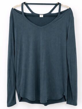 Time and Tru Long Sleeve V Neck Top XL Black Soft Modal Casual Basic Stretch
